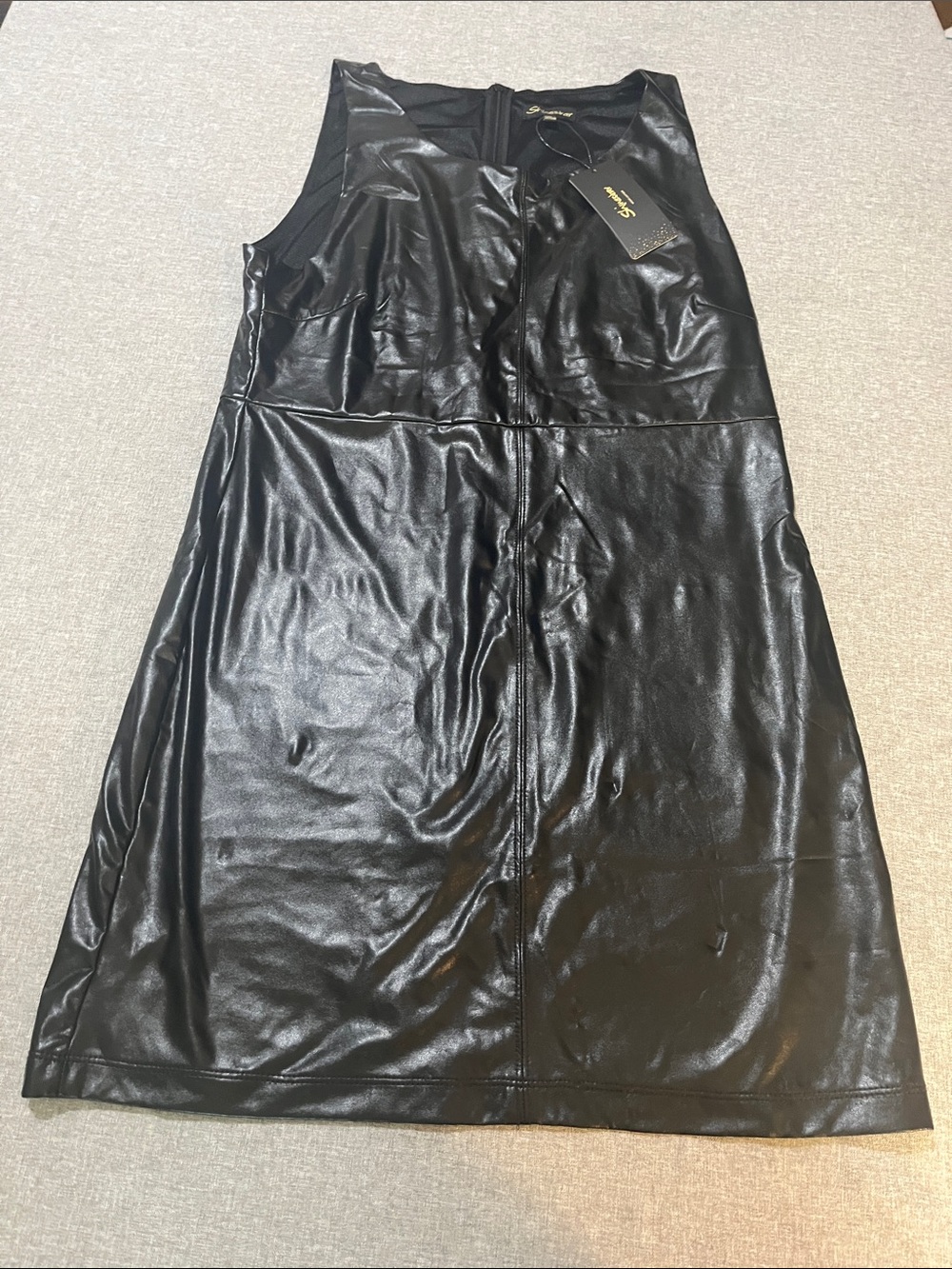Shinestar Black Faux Leather Mini Dress